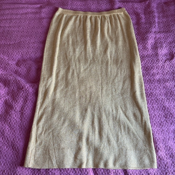 Vintage Maurada Metallic Gold Midi Skirt Large - Picture 1 of 4